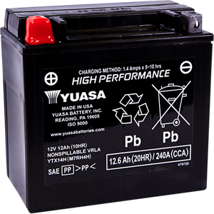 Yuasa - AGM Battery - YTX14H - High Performance AGM Maintenance-Free Battery - YUAM7RH4H Yuasa - AGM Battery - YTX14H - High Performance AGM Maintenance-Free Battery - YUAM7RH4H