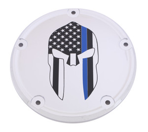 Custom Engraving - 6   M8 Softail Derby Cover Sparta Blue Line Chrome - LE02-67 Custom Engraving - 6   M8 Softail Derby Cover Sparta Blue Line Chrome - LE02-67