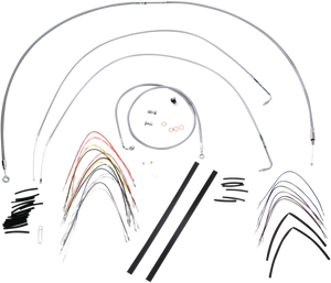 Burly Brand - Handlebar Cable/Brake Line Kit - Complete - 14" Ape Hanger Handlebars - Stainless Steel - Complete Stainless Braided Handlebar Cable/Brake Line Kit - B30-1050