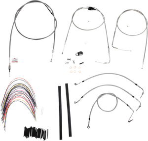 Burly Brand - Handlebar Cable/Brake Line Kit - Complete - 14" Ape Hanger Handlebars - Stainless Steel - Complete Stainless Braided Handlebar Cable/Brake Line Kit - B30-1082