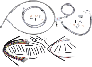 Burly Brand - Handlebar Cable/Brake Line Kit - Complete - 18" Ape Hanger Handlebars - Stainless Steel - Complete Stainless Braided Handlebar Cable/Brake Line Kit - B30-1096