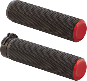 Arlen Ness - Grips - Knurled - Cable - Red - Fusion Knurled Grips - 07-336 Arlen Ness - Grips - Knurled - Cable - Red - Fusion Knurled Grips - 07-336