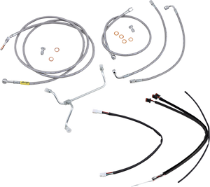 Burly Brand - Handlebar Cable/Brake Line Kit - Complete - 15" Ape Hanger Handlebars - Stainless Steel - Complete Stainless Braided Handlebar Cable/Brake Line Kit - B30-1239