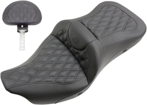 Saddlemen - Roadsofa Seat - with Backrest - Full Lattice Stitch - Heated - '08-'23 FLH/FLT - Heated Roadsofa Lattice Stitched Seat - 808-07B-182BRHC