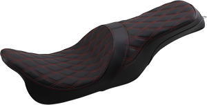Drag Specialties - Forward Positioned Predator 2-Up Seat - Double Diamond - Red Stitched - FL '08-'22 - Forward Positioned Predator Seat - 0801-1267
