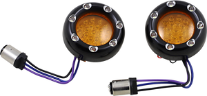 Arlen Ness - LED Light Kit for Factory Turn Signal Housing - Amber/White - Black - LED "Fire Ring" Kit for Factory "Deuce Style" Turn Signal Housing - 12-759