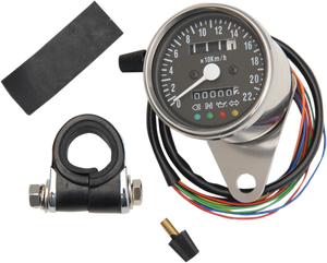 Drag Specialties - KPH Mini Mechanical Speedometer with LED Indicators - Black Face - 2:1 Ratio - 2.4" - 2.4" Mini Mechanical Speedometer with LED Indicators - 21-6818LEDPB