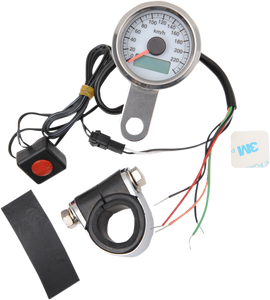 Drag Specialties - 1.87" KM/H Programmable Mini Electronic Speedometer with Odometer/Tripmeter - Polished - White Face - Programmable Mini Electronic Speedometer with Odometer/Tripmeter - 21-6899AWDS Drag Specialties - 1.87" KM/H Programmable Mini Electronic Speedometer with Odometer/Tripmeter - Polished - White Face - Programmable Mini Electronic Speedometer with Odometer/Tripmeter - 21-6899AWDS