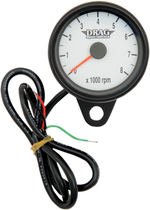Drag Specialties - Mini Electronic Tachometer - White - Backlit LED Black Face - 2.4" - 2.4" Mini Electronic Tachometer - 21-6849BDSW