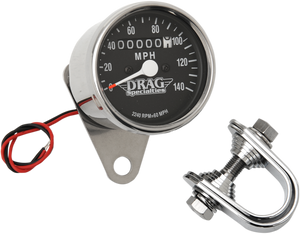 Drag Specialties - 2.4" MPH Mini LED Mechanical Speedometer/Indicators - Chrome Housing - Black Face - 2240:60 - 2.4" Mini Mechanical Speedometer - 21-6809DS1-BX15