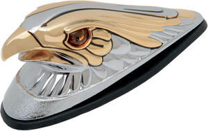 Drag Specialties - Gold Eagle Head with Lights - Amber Eyes - Large - Chrome - Eagle Head Front Fender Ornament - 72923