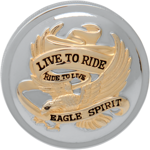 Drag Specialties - Gas Cap - Non-Vented Live To Ride - Chrome with Gold - "Live to Ride" Gas Cap  Non-Vented - 72646