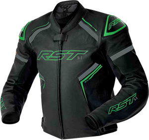 Rst - S1 D3o Leather Jacket Blk/gry/flo Grn 3x - 103605F.GRN-50
