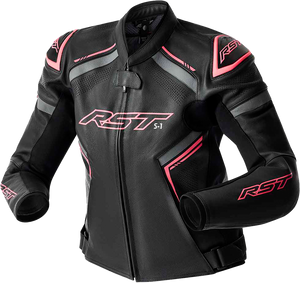 Rst - S1 D3o Leather Ladies Jacket Blk/flo Pink Xs - 103626PNK-08