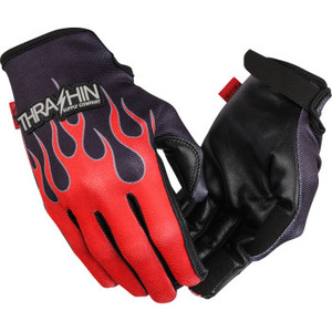 Thrashin Supply Co. - Glove Flame Stealth Leather Palm Red Small - SV1-21-08