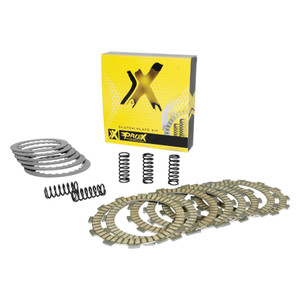 Made to exact OEM specifications to offer maximum performance and durability<br>Sets contain all plates and springs per application for easy replacement<br>Can be used in combination with all other ProX or OEM clutch components<br>Full program for MX and ATV models available from ready stock<br>The best replacement and the choice for every professional rider<br>Carefully developed for the highest level of quality<br>Ready to serve reliably for years to come<br>Rigorous quality control and great functionality<br><br><br>  Complete Clutch Plate Set by Pro X®. To be sure that the clutch plates and springs are perfectly matched for ultimate clutch performance. Pro X offers one part number for the matched parts packaged in a nice kit. Pro X complete clutch plate kits contain a complete pack of friction, steel plates and a set of clutch springs for the application you need. This complete clutch plate kit is the easiest and best replacement for your clutch.<br><br>  Friction plates<br>Steel plates<br>Clutch springs<br>