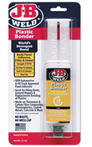 <p>Plastic Bonder is a quick-setting, two-part, urethane adhesive system that provides strong and lasting repairs and works on thermoset, carbon fiber composites, thermoplastics, coated metals, concrete &amp; more. Plastic Bonder has a 1:1 mixing ratio, sets in 15 minutes and can be sanded after 30 minutes. With a tensile strength of 3770 PSI, Plastic Bonder sets to a tan color and cures to a hard, permanent bond.</p><p>Strength 3770 PSI</p><p>Set Time 15 Minutes</p><p>Sand in 30 Minutes</p><p>Dries Tan</p><p>Great For:</p><p>Filling Dents</p><p>Bumpers</p><p>Automotive Trim</p><p>Composite Panels</p><p>Interior &amp; Exterior Plastic Parts</p><p>Polypropylene &amp; Polyethylene Plastics</p><p>Fiberglass</p>