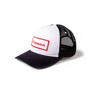<p><font size="3">White/Black</font></p><p><font size="3">Curved-bill Snap-back Trucker Hat</font></p><p><font size="3">65% Polyester 35% Cotton 6 panel</font></p><p><font size="3">Front woven patch</font></p><p><font size="3">Official Honda licensed apparel</font></p>