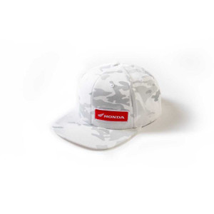 <p><font size="3">White Snow Camo</font></p><p><font size="3">Snap-Back Hat</font></p><p><font size="3">98% Cotton / 2% PU Spandex / 6 panel&nbsp;</font></p><p><font size="3">Front patch</font></p><p><font size="3">Official Honda licensed apparel</font></p>