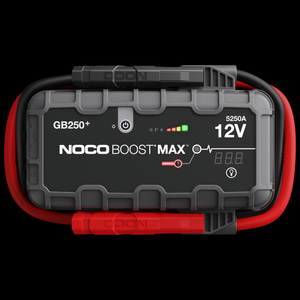 <p>Massive Power</p><p>5250A&nbsp;</p><p>Introducing the most powerful lithium jump starters from NOCO yet. Designed for the largest, most challenging engine starts ever. With over 5250-amps of starting power, it can jump start gasoline and diesel engines up to 16-liters. It's commercial in every way. It jump starts almost every type of vehicle and equipment, including semi-trucks (up to class 8), motorhomes, coaches, buses, mining, agricultural, construction, and vocational equipment - 6, 8, 12, and 16 cylinder - and more.</p><br><p>Auto Power Conservation</p><p>Start the vehicle within 60 seconds after pressing the power button on Boost. After the 60-second timeout is complete, the unit must be powered off, then back on, to initiate a new jump-start sequence. The yellow power LED indicates the 60-second sequence is over and can be reset if another jump start sequence is needed</p><br><p>Ultra Safe 2.0</p><p>Noco took Spark Proof technology and made it better. UltraSafe 2.0. It's still simple, mistake-free design featuring spark-proof technology and reverse polarity protection, but with enhanced thermal efficiency and power management to provide better performance and longer battery life.</p><br><p>USB Charging<br><span style="font-family: __Inter_058c7c, __Inter_Fallback_058c7c; text-align: center; background-color: rgb(0, 0, 0); --darkreader-inline-bgcolor: var(--darkreader-background-000000, #000000);" data-darkreader-inline-bgcolor="">With two built-in 2.1A USB ports, you can power multiple devices at the same time, such as smartphones, tablets, action cameras, wireless headphones, wearables and more. With over 242 watt-hours of lithium power, the GB250+ can provide endless hours of operation and recharge your devices multiple times before needing a recharge.</span></p><p><span style="font-family: __Inter_058c7c, __Inter_Fallback_058c7c; text-align: center; background-color: rgb(0, 0, 0); --darkreader-inline-bgcolor: var(--darkreader-background-000000, #000000);" data-darkreader-inline-bgcolor=""><br></span>Rapid Recharge</p><p>From 0-100% 4X Faster. Charge directly from the vehicle's 12-volt auxiliary port or the XGC4 4-Amp Power Adapter to recharge it’s 242 watt-hours lithium-ion battery in 8.5 hours.</p><br><p><span style="font-size: 1em;">Integrated Voltmeter / 60 Second Countdown Timer</span></p><p><span style="font-size: 1em;">The Boost MAX GB250+ is equipped with an integrated voltmeter to help pinpoint battery issues. The voltmeter doubles as a 60-second countdown timer, which shuts off GB250+ after 60 seconds to help preserve internal battery charge.</span></p><br><p>High-Lumen Flashlight</p><p>More than a jump starter, Boost MAX is a useful tool for daily use and emergency situations alike. The GB250+ is equipped with a 600-Lumen LED flashlight with various brightness modes, SOS, and emergency strobe— handy to have as a roadside or road trip tool.</p><br><p>Compact &amp; Lightweight</p><p>Jump starters this powerful typically are enormous and weigh hundreds of pounds, but our high discharge lithium technology makes it the most compact and lightweight design in the world - weighing a mere 15-pounds. And its portable carrying case makes jump starting more convenient than ever.</p><br><p><font size="3">Starting Current: 5250 Amps (Peak)</font></p><p><font size="3">Safe for Gas / Diesel engines up to 16 Liters</font></p><p><font size="3">12 Volt Lead-Acid Batteries</font></p><p><font size="3">Internal Battery: 242 Watt-Hour Lithium-Ion</font></p><p style="scrollbar-color: rgb(78, 82, 84) rgb(22, 25, 26); font-size: medium;"><font size="3" style="scrollbar-color: rgb(78, 82, 84) rgb(22, 25, 26);">IP Rating: IP65 (Ports Closed)</font></p><p style="scrollbar-color: rgb(78, 82, 84) rgb(22, 25, 26); font-size: medium;"><font size="3" style="scrollbar-color: rgb(78, 82, 84) rgb(22, 25, 26);">1-Year Hassle-Free Manufacturer’s Warranty</font></p><p><font size="3"><br></font></p><p><font size="3">Operating Temperature: -4°F to 122°F</font></p><p><font size="3">Charging Temperature: 32°F to 104°F</font></p><p><font size="3">Storage Temperature: -4° to 122°F</font></p><p><font size="3">Natural convection cooling</font></p><p><font size="3"><br></font></p><p><font size="3">USB Output: Dual 5 Volt / 2.1 Amps Max</font></p><p><font size="3">XGC Input: 12 Volt / 4 Amp</font></p><p><font size="3">XGC Output: 12 Volt / 15 Amp</font></p><p><font size="3">600 Lumens flashlight</font></p><p><font size="3">Product Size</font></p><p><font size="3">Height: 8.62in (218.9mm)</font></p><p><font size="3">Width: 12.43in (315.7mm)</font></p><p><font size="3">Depth: 3.68in (93.5mm)</font></p><p><font size="3">Weight: 14.7lbs (6.67kg)</font></p><p><br></p><p><font size="3">Includes:</font></p><p><font size="3">GB250+ Lithium Battery Jump Starter</font></p><p><font size="3">56-Watt XGC Power Adapter</font></p><p><font size="3">12-Volt 2-Foot XGC Cable</font></p><p><font size="3">Protective Carrying Case</font></p><p><font size="3">User Guide &amp; Warranty Information</font></p>