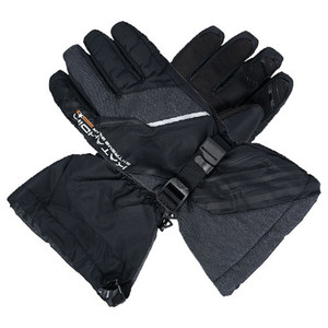 <ul><li>Aggressive styling<li>Nylon cat's-eye outer shell<li>P/U coating<li>100% waterproof Hipora® liner insert with Thermolite® insulation<li>Easily adjustable wrist straps<li>Rubber face shield wiper<li>Silicone printing across fingers for grip<li>Comfort rated to -35 degrees</ul>