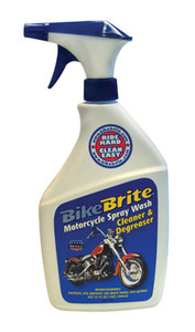 <ul><li><span style="font-size:12px;"><span style="font-family:lucida sans unicode,lucida grande,sans-serif;">Bike Brite's fantastic triple action formula washes, cleans and degreases from headlight to taillight!</span></span></li><li><span style="font-size:12px;"><span style="font-family:lucida sans unicode,lucida grande,sans-serif;">Specially formulated for motorcycles and motorbikes, Bike Brite has been recommended and approved by leading motorcycle manufacturers</span></span></li><li><span style="font-size:12px;"><span style="font-family:lucida sans unicode,lucida grande,sans-serif;">Biodegradable, non-acid, pH controlled and containing corrosion inhibitors</span></span></li><li><span style="font-size:12px;"><span style="font-family:lucida sans unicode,lucida grande,sans-serif;">Special brighteners help keep rust and grease from forming</span></span></li><li><span style="font-size:12px;"><span style="font-family:lucida sans unicode,lucida grande,sans-serif;">Just spray it on and hose it off</span></span></li><li><span style="font-size:12px;"><span style="font-family:lucida sans unicode,lucida grande,sans-serif;">32 ounce spray bottle</span></span></li></ul>