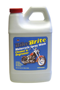 <p>Bike Brite's fantastic triple action formula washes, cleans and degreases from headlight to taillight!</p><p>Specially formulated for motorcycles and motorbikes, Bike Brite has been recommended and approved by leading motorcycle manufacturers</p><p>Biodegradable, non-acid, pH controlled and containing corrosion inhibitors</p><p>Special brighteners help keep rust and grease from forming</p><p>Just spray it on and hose it off</p><p>1/2 gallon / 64 ounce</p>