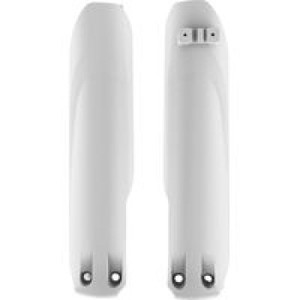 Injection-molded, quality plastic components with a perfect OEM type fit<br>Exact replica of stock<br>OEM plastic components but stronger<br>Inexpensive alternative to OEM replacement parts<br>Stock color match with less fade<br>Glossy and flexible<br>Impact and abrasion resistant<br>Less prone to scratching or marking<br>Packaged in a printed plastic bag<br>Made using the finest materials and advanced technologies<br>Thoroughly tested through the manufacturing process<br>Rigorous quality you can trust<strong><br><br>  White Fork Guards by Polisport®. Pair. Perfect fit and great protection for your dirt bike's fork guards. Produced in polypropylene, Polisport's fork protectors, will protect your forks from damaging impacts. With more than 40 years of experience, Polisport uses exclusive technologies to make its parts the best and most durable in the market, with the same standards as the original plastics (OEM).<br><br></strong>