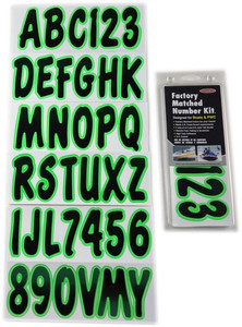 Kawasaki Boat Lettering Black/Kiwi 3"³ Registration Kit - Hardline