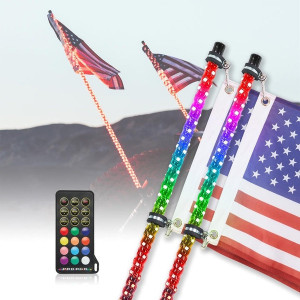 Polaris Ranger 4FT Spiral Whip Light with RF Remote Control, 366 colors, 2 pcs - Kemimoto