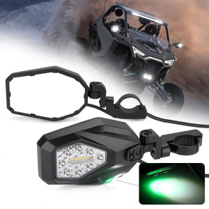 Polaris RZR LED Lighted Side Mirrors with Green Ground Lights - Kemimoto