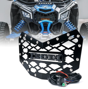 Can-Am Maverick X3 Black Steel Mesh Grille with 8" LED Lightbar - Xprite