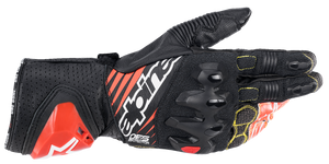 Alpinestars - GP Tech V2 S Gloves - Black/Bright Fluo Red - Small - GP Tech V2 S Gloves - 3556422-1231-S