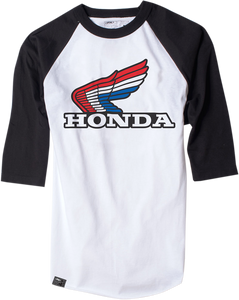 Factory Effex - Vintage Honda Baseball T-Shirt - White/Black - Large - Vintage Honda Baseball T-Shirt - 17-87334
