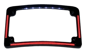 Custom Dynamics - License Plate Frame - Red/White LED - Black - Radius License Plate Frame with Auxiliary Red LEDs and Tag Illumination - TF08-B