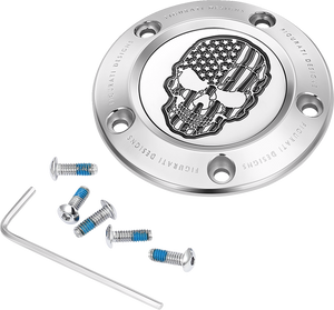 Figurati Designs - Timing Cover - 5 Hole - Skull - Contrast Cut - Stainless Steel - Timing Cover - FD27-TC-5H-SS