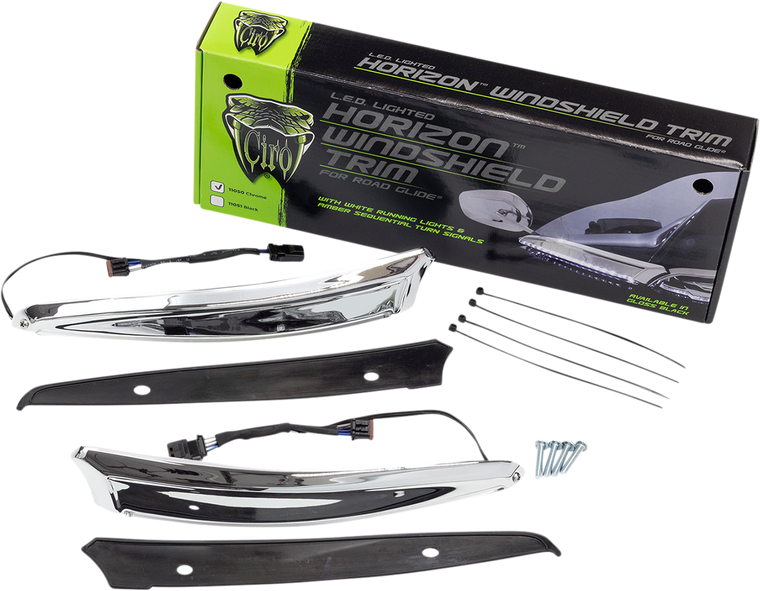 Ciro - LED Windshield Trim - 15-20 FLTR - Chrome - Horizon LED Lighted Windshield Trim - 11050