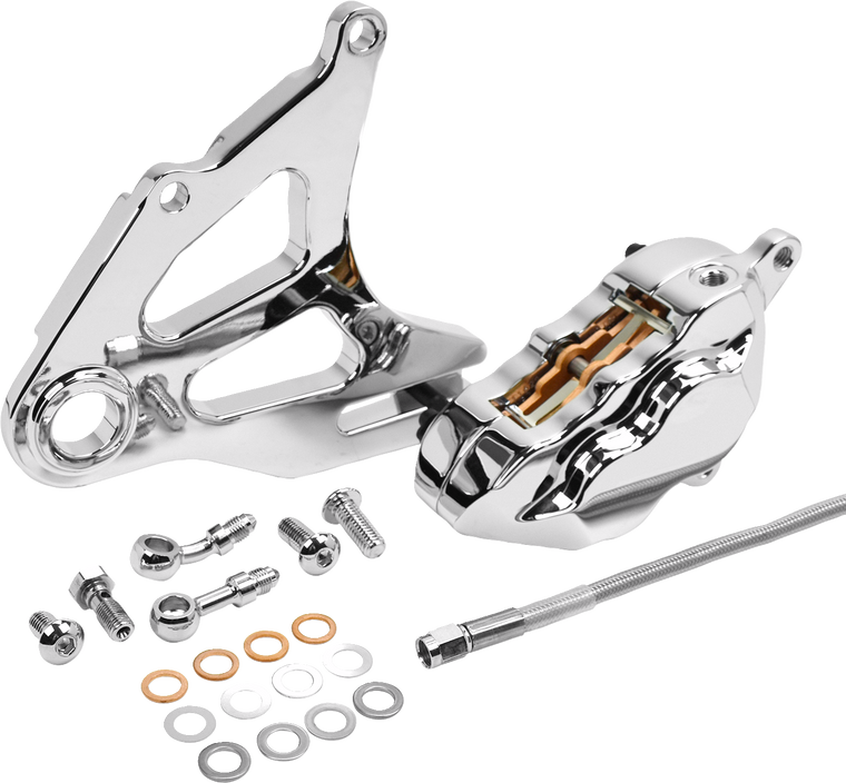 Hawg Halters - Rear Caliper - Chrome - Rear Piston Caliper & Mounting Bracket - RKSTCC518