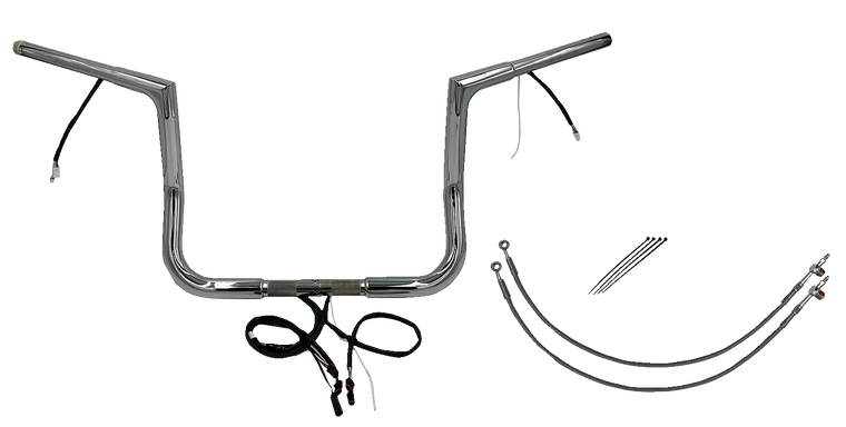 Fat Baggers Inc. - Handlebar Kit - Flat Top - 12" - Chrome - Plug & Play EZ Install 1-1/4" Flat Top Handlebar Kit - 701212