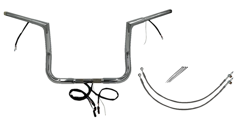 Fat Baggers Inc. - Handlebar Kit - Flat Top - 12" - Chrome - Plug & Play EZ Install 1-1/4" Flat Top Handlebar Kit - 702212