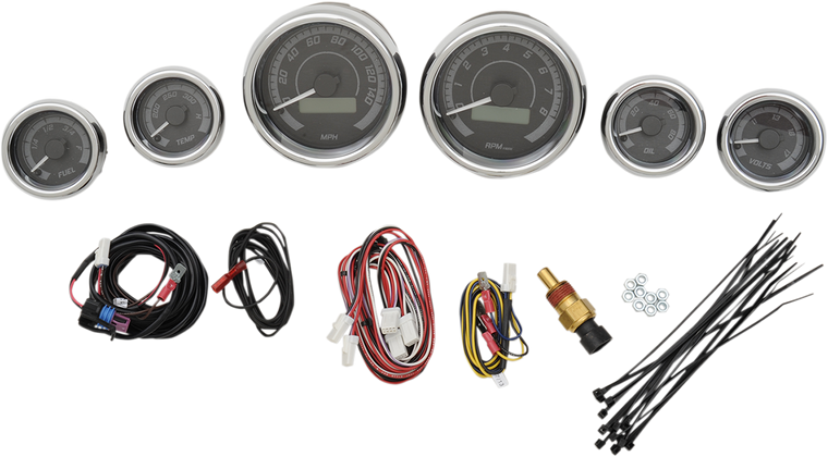 Dakota Digital - MVX-8K Series Analog/Digital 6-Gauge Kit - Chrome Bezel - Black Face with Gray Background - MVX-8K Series Analog/Digital Gauge Kit  8604KGC Model - MVX-8604-KG-C