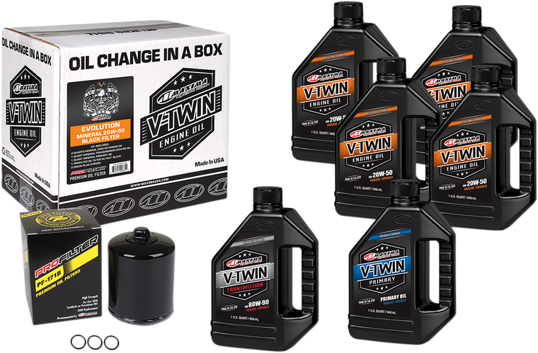 Maxima Racing Oil - Evolution Mineral 20W-50 Oil Change Kit - Black Filter - Evolution Mineral 20W-50 Oil Change Kit - 90-069016PB