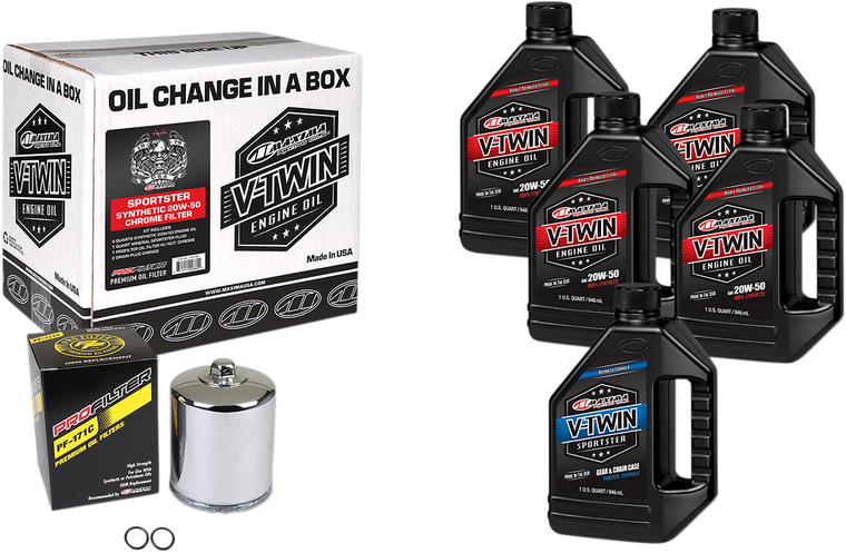 Maxima Racing Oil - Sportster Synthetic 20W-50 Oil Change Kit - Chrome Filter - Sportster Synthetic 20W-50 Oil Change Kit - 90-119015PC