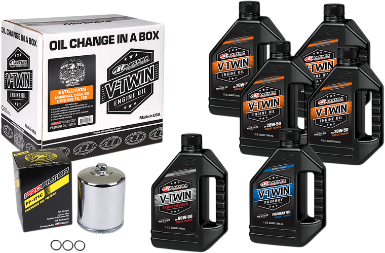 Maxima Racing Oil - Evolution Mineral 20W-50 Oil Change Kit - Chrome Filter - Evolution Mineral 20W-50 Oil Change Kit - 90-069016PC