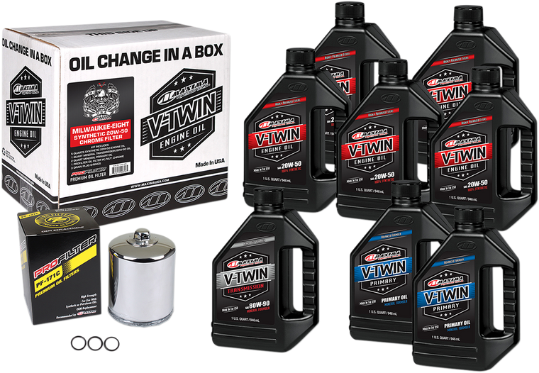 Maxima Racing Oil - M8 Synthetic 20W-50 Oil Change Kit - Chrome Filter - Milwaukee-Eight Synthetic 20W-50 Oil Change Kit - 90-129018PC