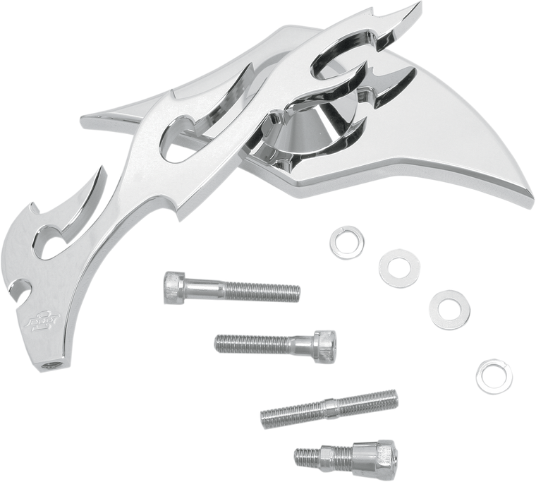 Pro-One Performance - Mirror - Flame - Chrome - Left - Billet Aluminum Mirrors with Clear Glass  Flamed - 104220