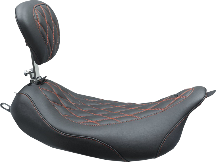 Mustang - Wide Tripper Solo Seat - w/ Drivers Backrest - Black w/ American Beauty Red Stitching - Wide Tripper Solo Seat With Removable Driver Backrest - 79727AB Mustang - Wide Tripper Solo Seat - w/ Drivers Backrest - Black w/ American Beauty Red Stitching - Wide Tripper Solo Seat With Removable Driver Backrest - 79727AB