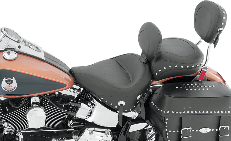 Mustang - Wide Solo Seat - With Backrest - Black - Studded W/Concho - FLST '08-'17 - Wide Solo Seat with Removable Backrest - 79485