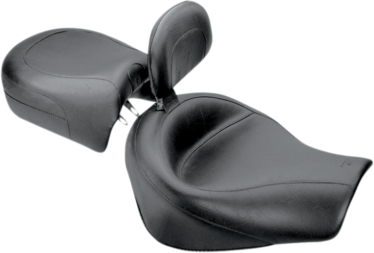 Mustang - Seat - Vintage - Wide - Touring - With Driver Backrest - Two-Piece - Smooth - Black - Valkyrie - Vintage Wide Touring Seat With Driver Backrest - 79141