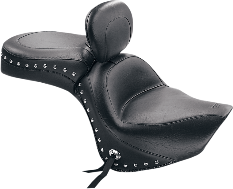 Mustang - Seat - Wide Touring - With Driver Backrest - One-Piece - Chrome Studded - Black w/Conchos - Wide Touring Seat with Driver Backrest - 79416